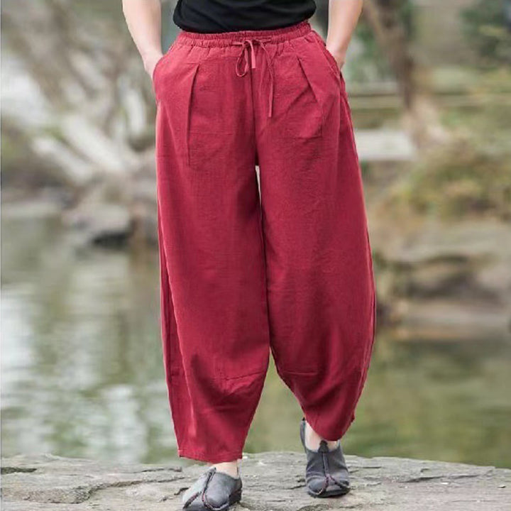 Buddha Stonesカジュアル シンプル ドローストリング メンズ コットン ハーレムパンツ ポケット付き - インディアンレッド - US/UK/AU46、 EU56 (5XL) - image 12