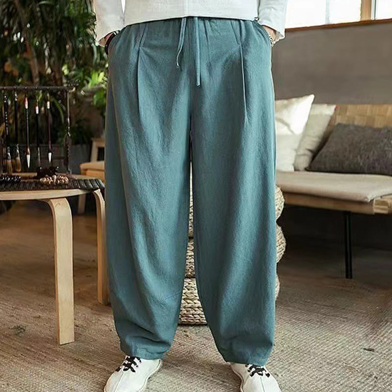 Buddha Stonesカジュアル シンプル ドローストリング メンズ ハーレムパンツ ポケット付き - ダークシーグリーン - US/UK/AU44、EU54 (5XL) - image 15
