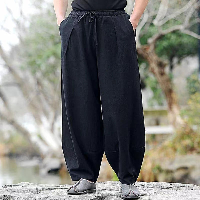 Buddha Stonesカジュアル シンプル ドローストリング メンズ コットン ハーレムパンツ ポケット付き - 黒 - US/UK/AU46、 EU56 (5XL) - image 5