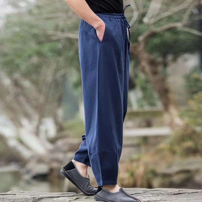 Buddha Stonesカジュアル シンプル ドローストリング メンズ コットン ハーレムパンツ ポケット付き - image 2