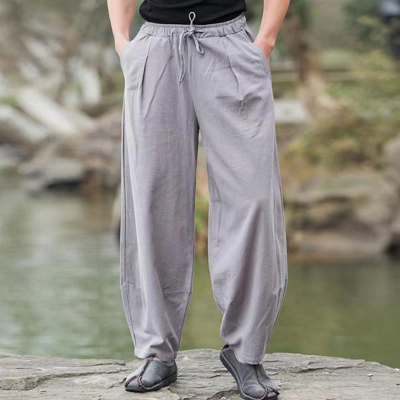 Buddha Stonesカジュアル シンプル ドローストリング メンズ コットン ハーレムパンツ ポケット付き - image 11