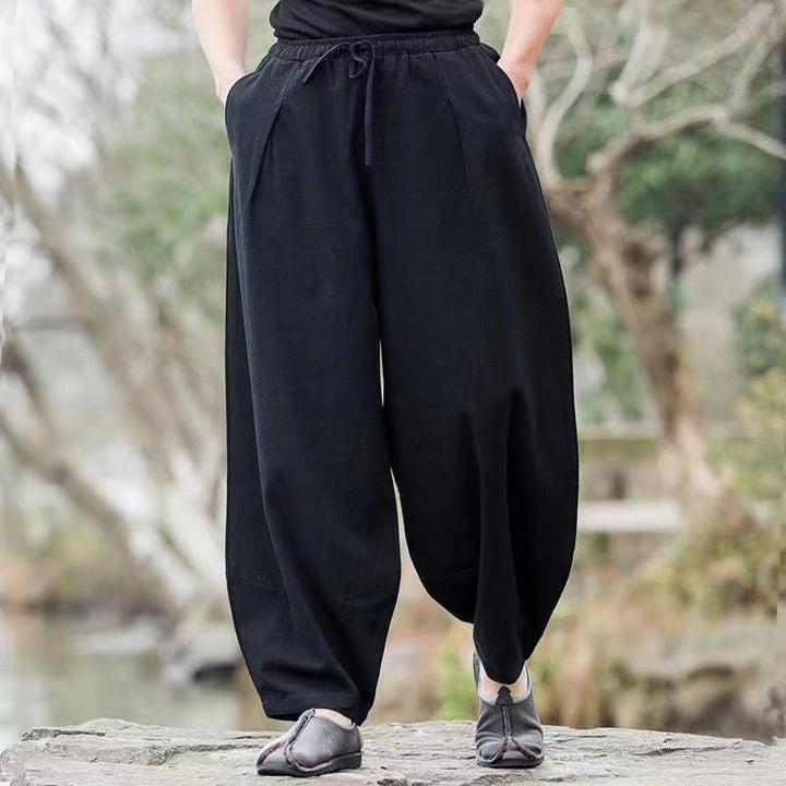Buddha Stonesカジュアル シンプル ドローストリング メンズ コットン ハーレムパンツ ポケット付き - image 8