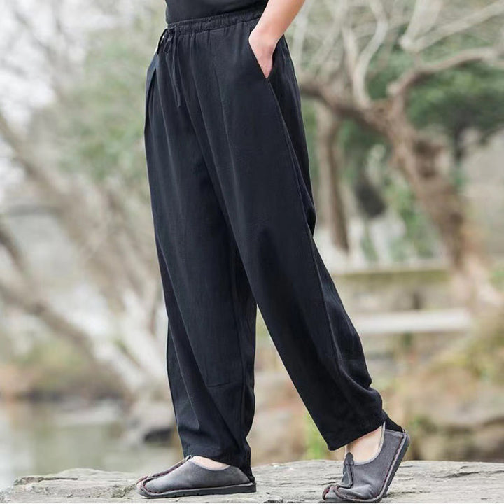 Buddha Stonesカジュアル シンプル ドローストリング メンズ コットン ハーレムパンツ ポケット付き - image 6