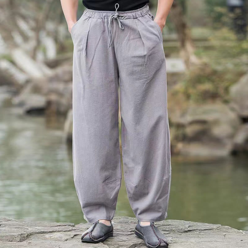Buddha Stonesカジュアル シンプル ドローストリング メンズ コットン ハーレムパンツ ポケット付き - image 10