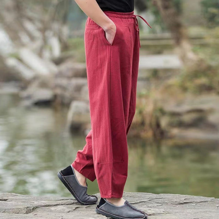 Buddha Stonesカジュアル シンプル ドローストリング メンズ コットン ハーレムパンツ ポケット付き - image 13