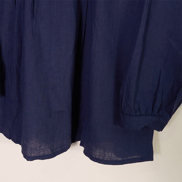 Buddha Stonesラウンドネック カジュアル プリーツ 長袖シャツ コットンリネン レディース シャツ - image 16