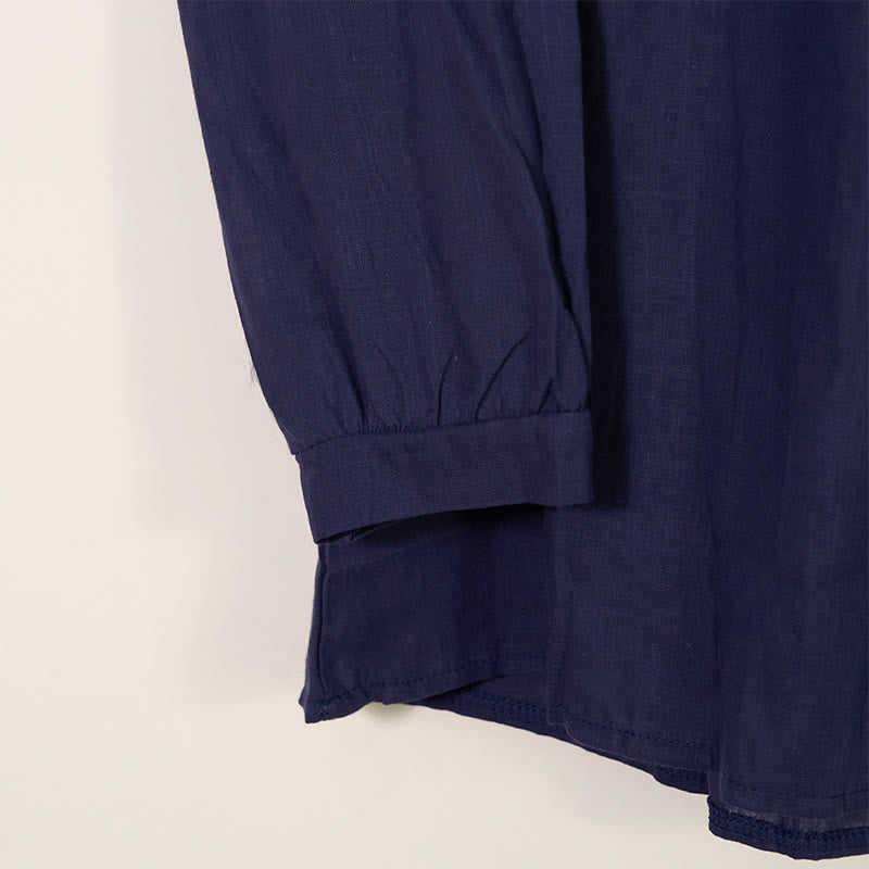 Buddha Stonesラウンドネック カジュアル プリーツ 長袖シャツ コットンリネン レディース シャツ - image 15