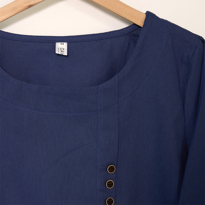 Buddha Stonesカジュアル ダンデライオン 長袖 ラウンドネック シャツ コットンリネン レディース シャツ - image 3