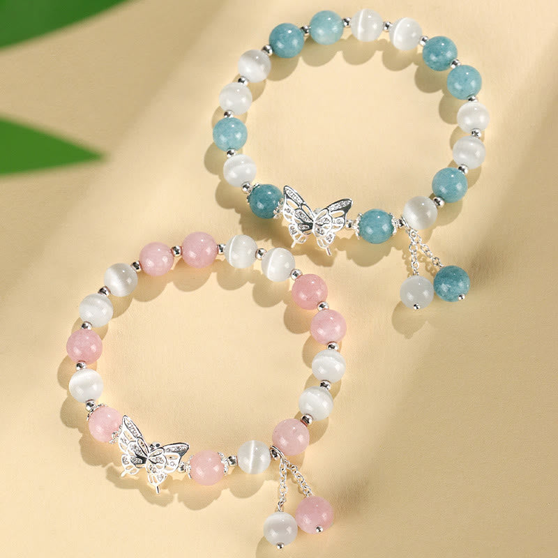 Buddha Stonesクリソベリル キャッツアイ カルセドニー バタフライ ラブ ブレスレット