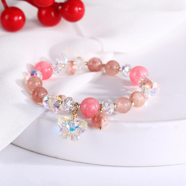 Buddha Stonesストロベリークォーツ ホワイトクリスタル ピンククリスタル バタフライラブブレスレット - image 16