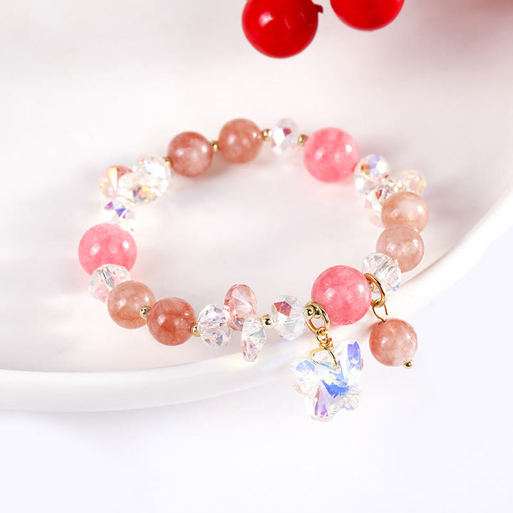 Buddha Stonesストロベリークォーツ ホワイトクリスタル ピンククリスタル バタフライラブブレスレット - image 14