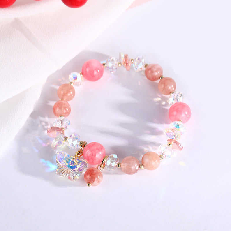 Buddha Stonesストロベリークォーツ ホワイトクリスタル ピンククリスタル バタフライラブブレスレット - image 12