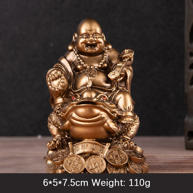 Buddha Stones笑う仏 風水 カエル ヒキガエル 銅貨 富を引き寄せる 樹脂像 家の装飾