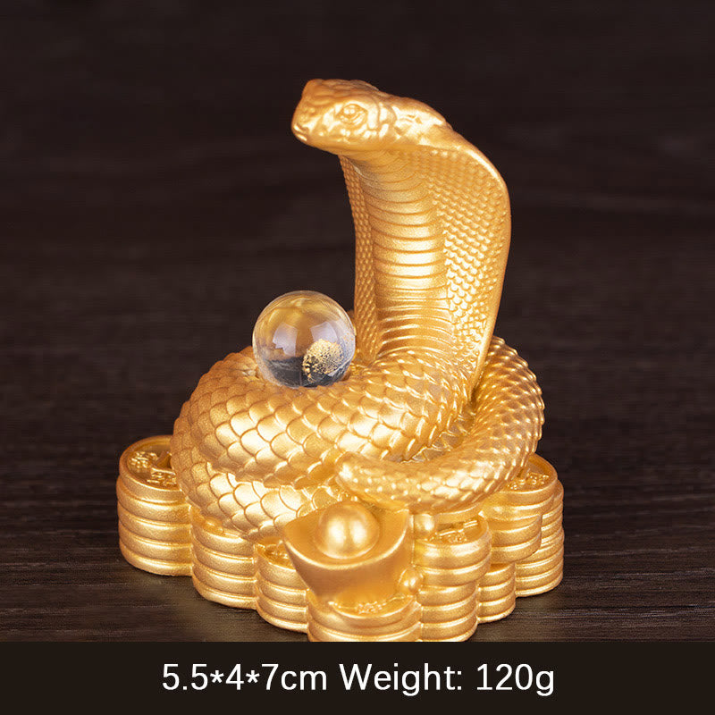 蛇年用Buddha Stonesインゴット銅貨ボール富樹脂像ホームデコレーション - 小型金塊ヘビ 5.5×4×7cm - image 1
