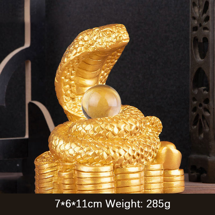 蛇年用Buddha Stonesインゴット銅貨ボール富樹脂像ホームデコレーション - 大きな金塊の蛇 8×5.5×9.2cm - image 3