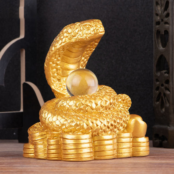 蛇年用Buddha Stonesインゴット銅貨ボール富樹脂像ホームデコレーション - image 4