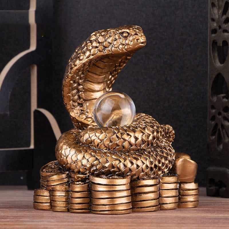蛇年用Buddha Stonesインゴット銅貨ボール富樹脂像ホームデコレーション - image 6