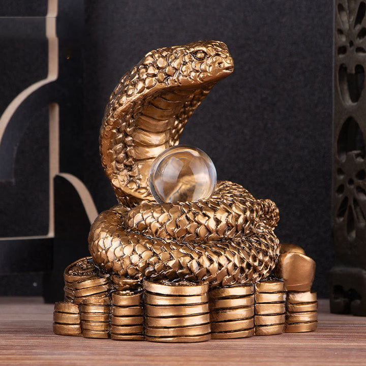 蛇年用Buddha Stonesインゴット銅貨ボール富樹脂像ホームデコレーション - image 6