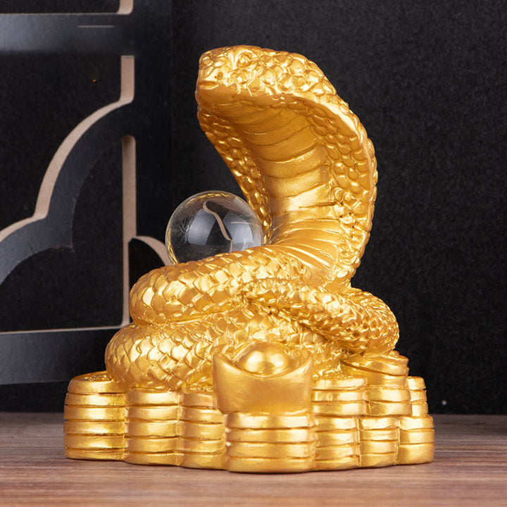 蛇年用Buddha Stonesインゴット銅貨ボール富樹脂像ホームデコレーション - image 0