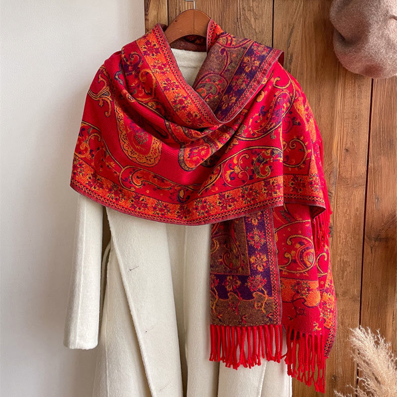 Buddha Stonesチベットカシューフラワータッセルショール秋冬用快適トラベルスカーフラップ - image 14