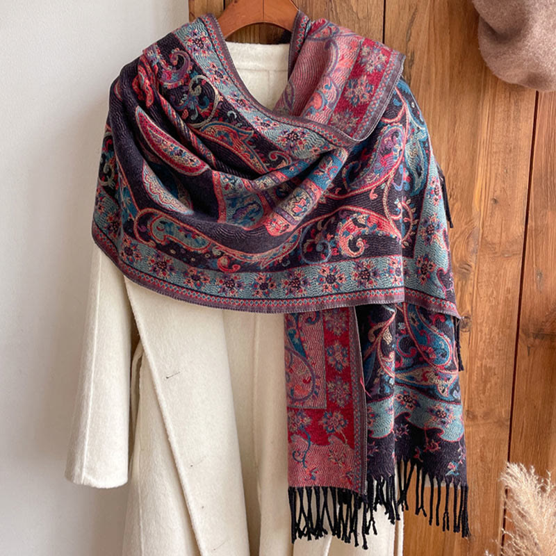 Buddha Stonesチベットカシューフラワータッセルショール秋冬用快適トラベルスカーフラップ - image 25