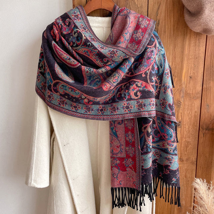 Buddha Stonesチベットカシューフラワータッセルショール秋冬用快適トラベルスカーフラップ - image 25