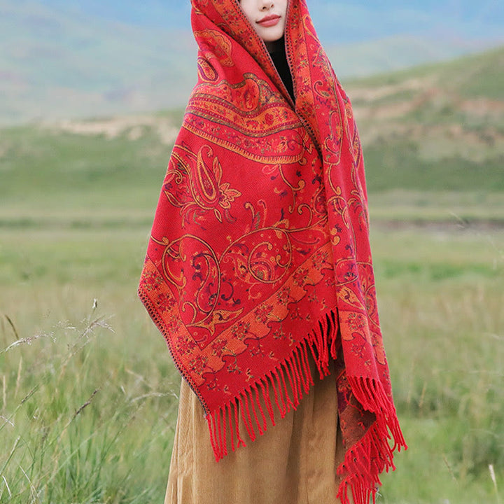 Buddha Stonesチベットカシューフラワータッセルショール秋冬用快適トラベルスカーフラップ - image 10