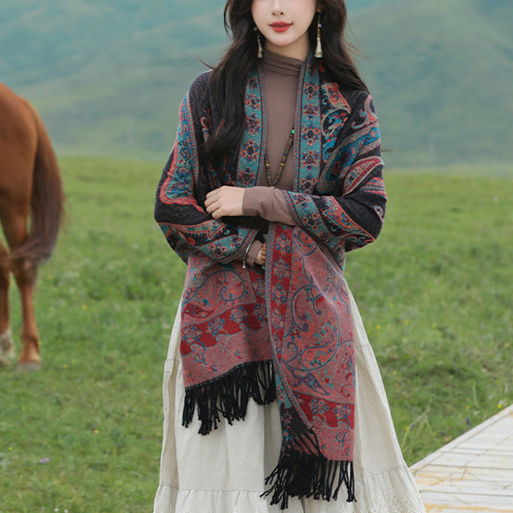 Buddha Stonesチベットカシューフラワータッセルショール秋冬用快適トラベルスカーフラップ - image 22