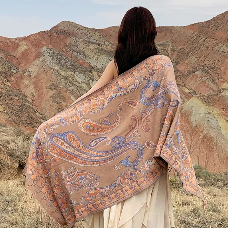 Buddha Stonesチベットカシューフラワータッセルショール秋冬用快適トラベルスカーフラップ - image 31