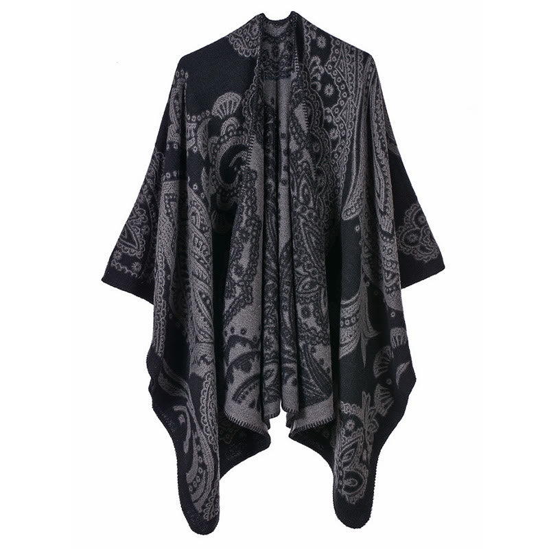 Buddha Stonesチベットカシューフラワーショール 秋冬 心地よいスカーフラップ - ダークグレー - 130×150cm - image 10