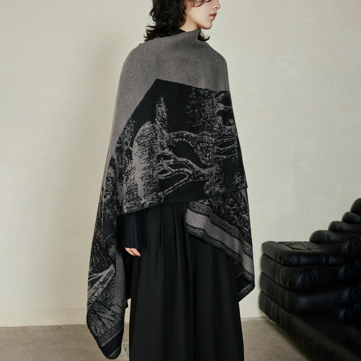 Buddha Stonesブラックグレー ニホンジカ 動物 森 両面 ショール 秋冬 暖かい スカーフ ラップ - image 10