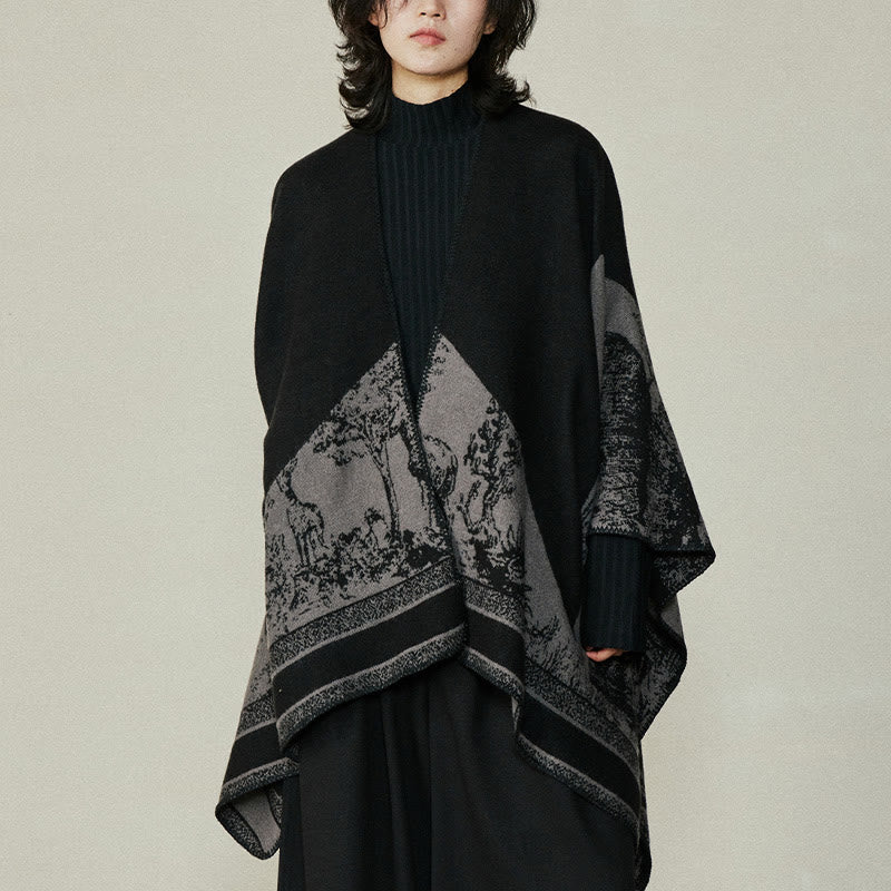 Buddha Stonesブラックグレー ニホンジカ 動物 森 両面 ショール 秋冬 暖かい スカーフ ラップ - image 2