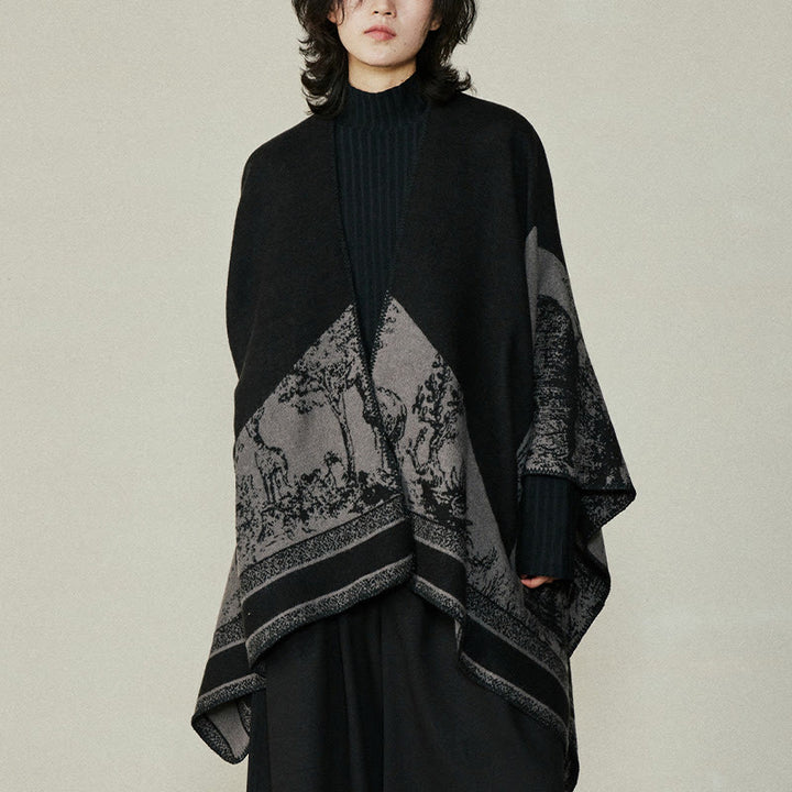 Buddha Stonesブラックグレー ニホンジカ 動物 森 両面 ショール 秋冬 暖かい スカーフ ラップ - image 2