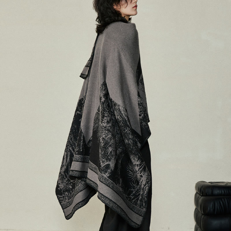 Buddha Stonesブラックグレー ニホンジカ 動物 森 両面 ショール 秋冬 暖かい スカーフ ラップ - image 5