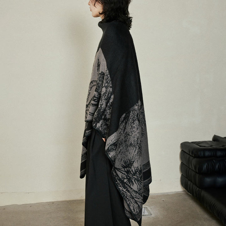 Buddha Stonesブラックグレー ニホンジカ 動物 森 両面 ショール 秋冬 暖かい スカーフ ラップ - image 8
