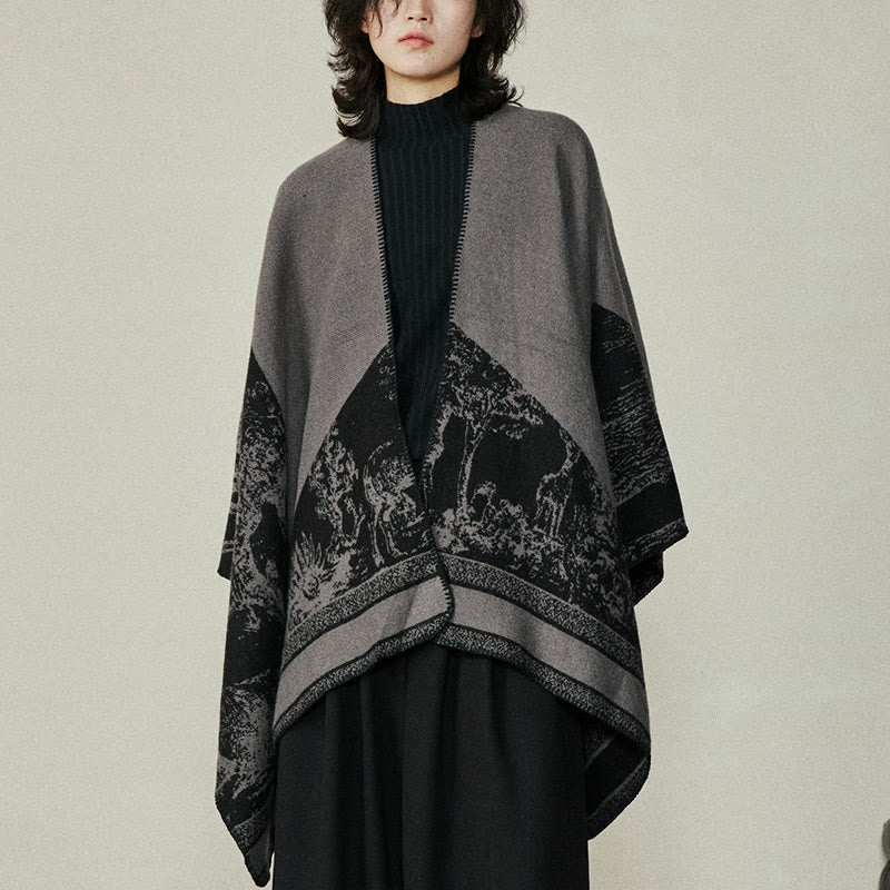 Buddha Stonesブラックグレー ニホンジカ 動物 森 両面 ショール 秋冬 暖かい スカーフ ラップ - image 3