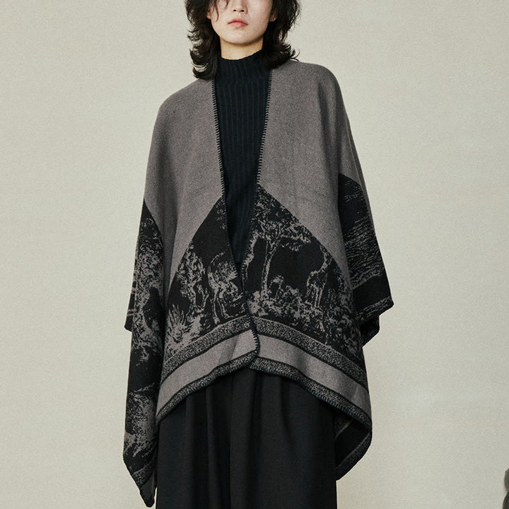 Buddha Stonesブラックグレー ニホンジカ 動物 森 両面 ショール 秋冬 暖かい スカーフ ラップ - image 3