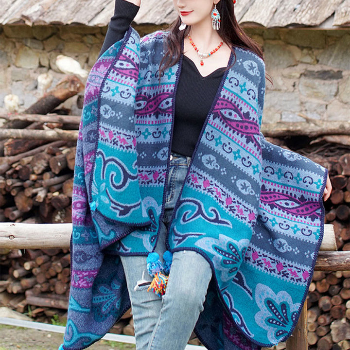Buddha Stonesチベット 幾何学模様 横縞 花柄 ショール 秋冬 暖かい ソフト スカーフ ラップ - image 5