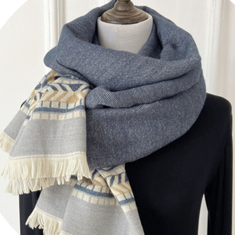 Buddha Stones幾何学模様 菱形模様 タッセルショール 秋冬 暖かい 心地良い スカーフ ラップ - image 12