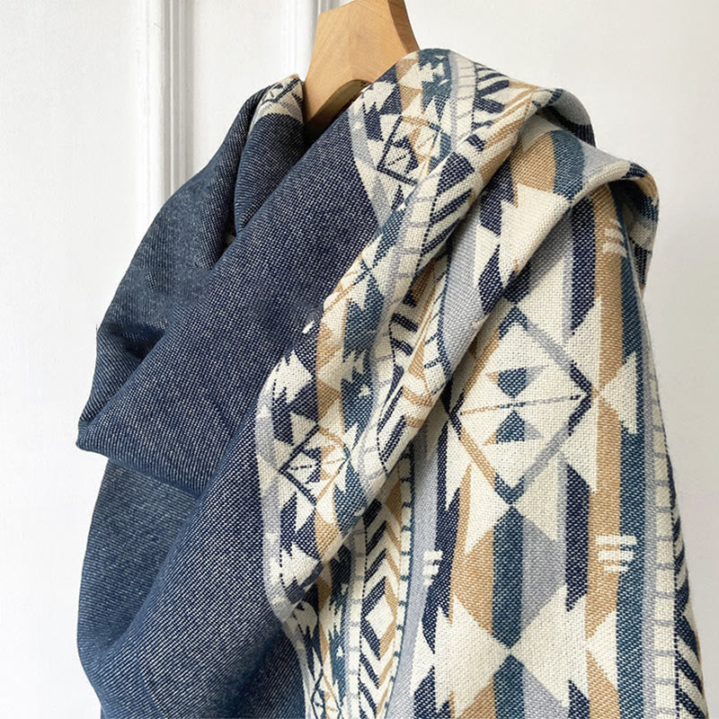 Buddha Stones幾何学模様 菱形模様 タッセルショール 秋冬 暖かい 心地良い スカーフ ラップ - image 13