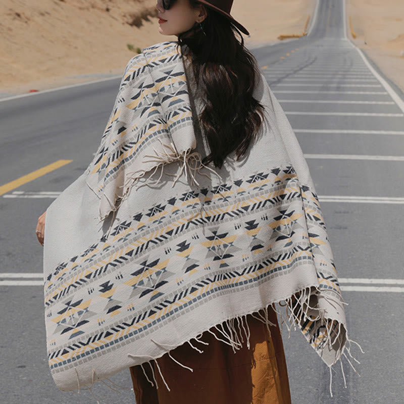 Buddha Stones幾何学模様 菱形模様 タッセルショール 秋冬 暖かい 心地良い スカーフ ラップ - image 16