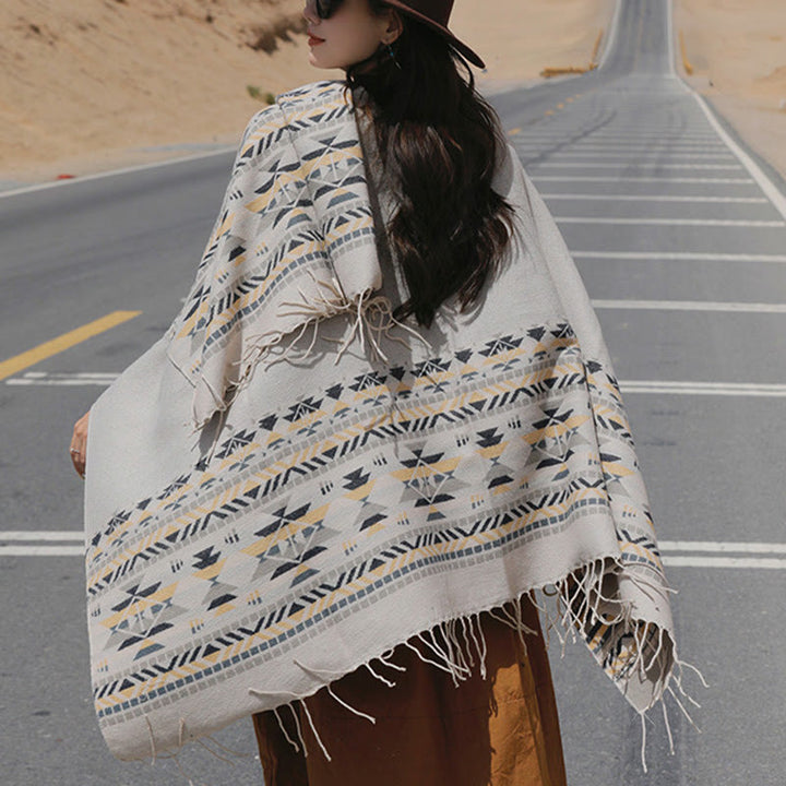 Buddha Stones幾何学模様 菱形模様 タッセルショール 秋冬 暖かい 心地良い スカーフ ラップ - image 16