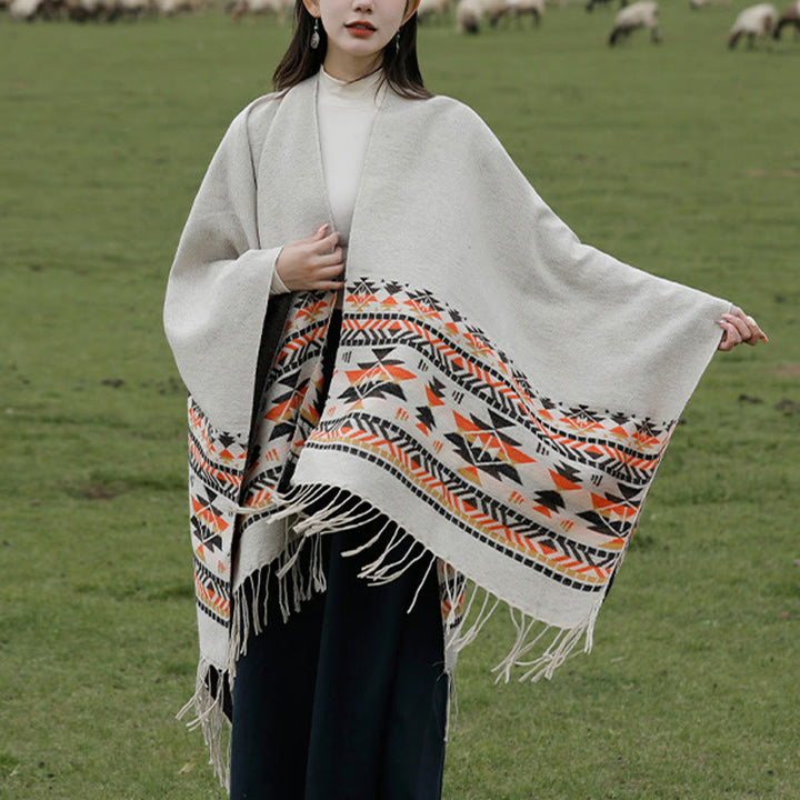 Buddha Stones幾何学模様 菱形模様 タッセルショール 秋冬 暖かい 心地良い スカーフ ラップ - image 18