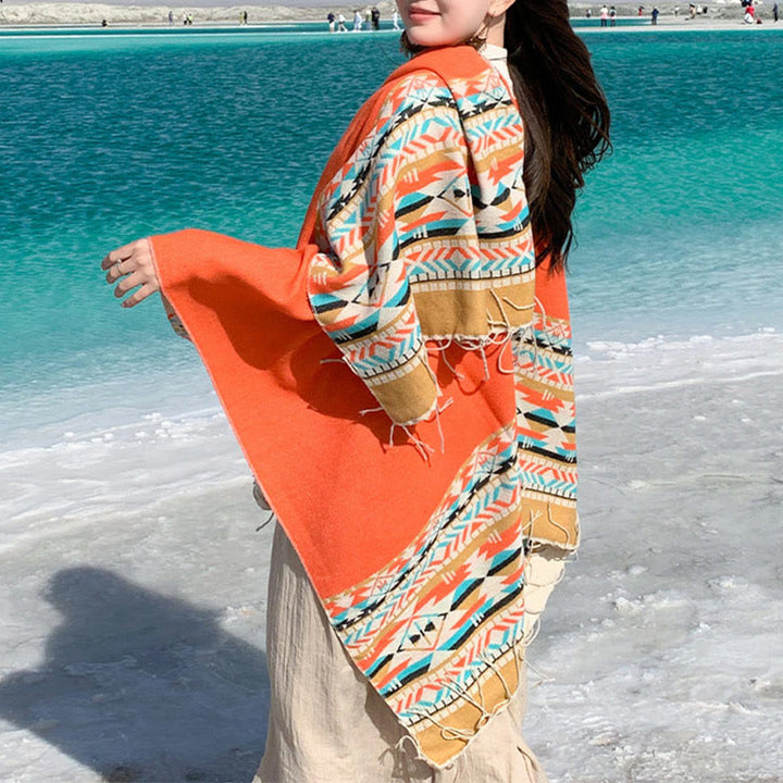 Buddha Stones幾何学模様 菱形模様 タッセルショール 秋冬 暖かい 心地良い スカーフ ラップ - image 37