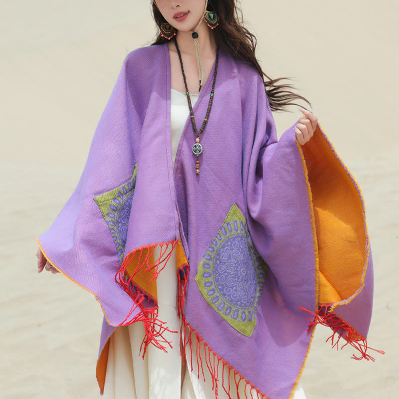 Buddha Stones幾何学模様 円形 曼荼羅柄 タッセルショール 秋冬 ポケット付き 心地よいスカーフ ラップ - image 42