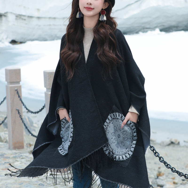 Buddha Stones幾何学模様 円形 曼荼羅柄 タッセルショール 秋冬 ポケット付き 心地よいスカーフ ラップ - image 9