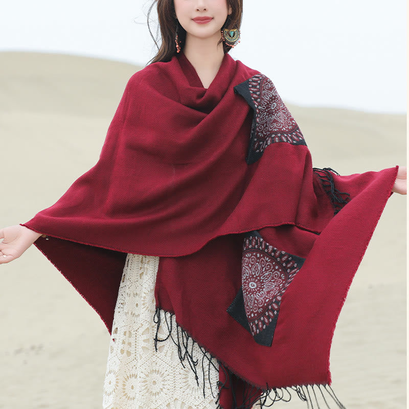 Buddha Stones幾何学模様 円形 曼荼羅柄 タッセルショール 秋冬 ポケット付き 心地よいスカーフ ラップ - image 23