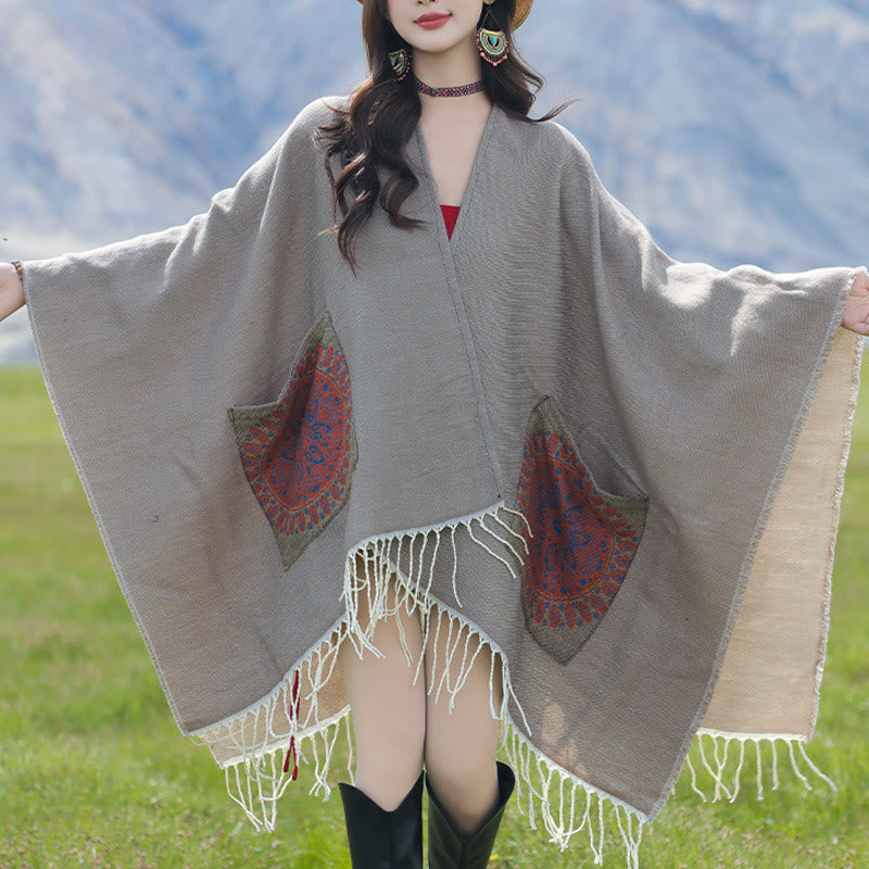 Buddha Stones幾何学模様 円形 曼荼羅柄 タッセルショール 秋冬 ポケット付き 心地よいスカーフ ラップ - image 29