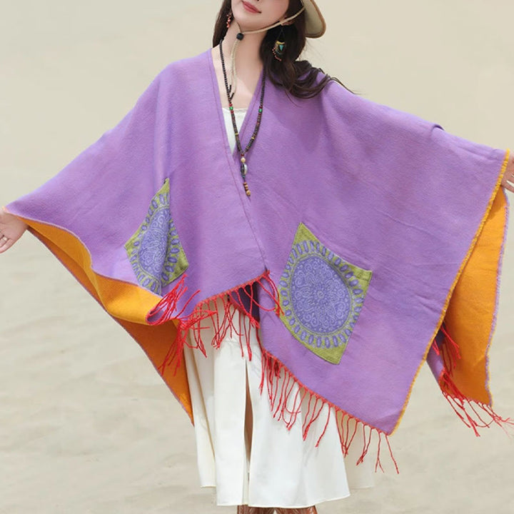 Buddha Stones幾何学模様 円形 曼荼羅柄 タッセルショール 秋冬 ポケット付き 心地よいスカーフ ラップ - image 41