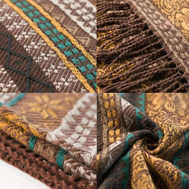 Buddha Stones幾何学模様 横縞 花 葉 タッセル ショール 秋冬 心地よいスカーフ ラップ - image 14